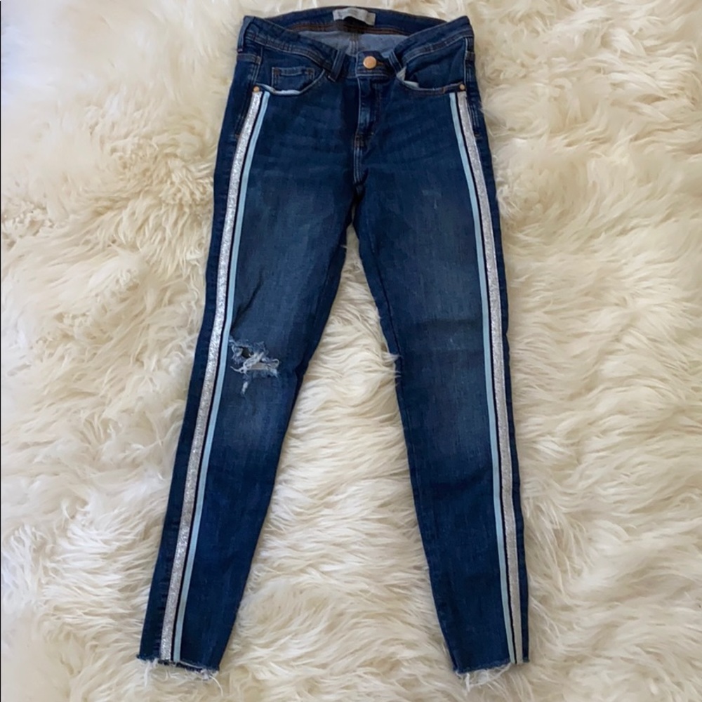 Metallic side stripe jeans
